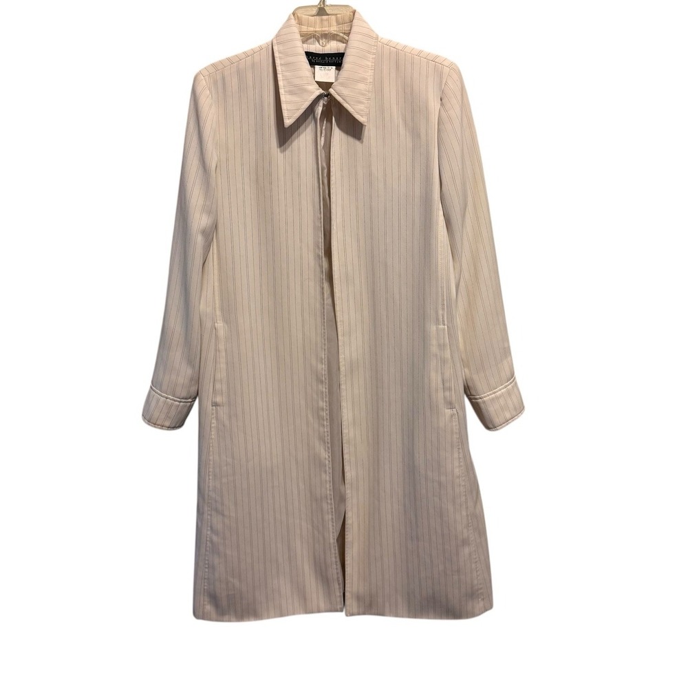 Harve Bernard Women's Beige Striped Coat‎ Size M  Lined VTG Made In Ukraine